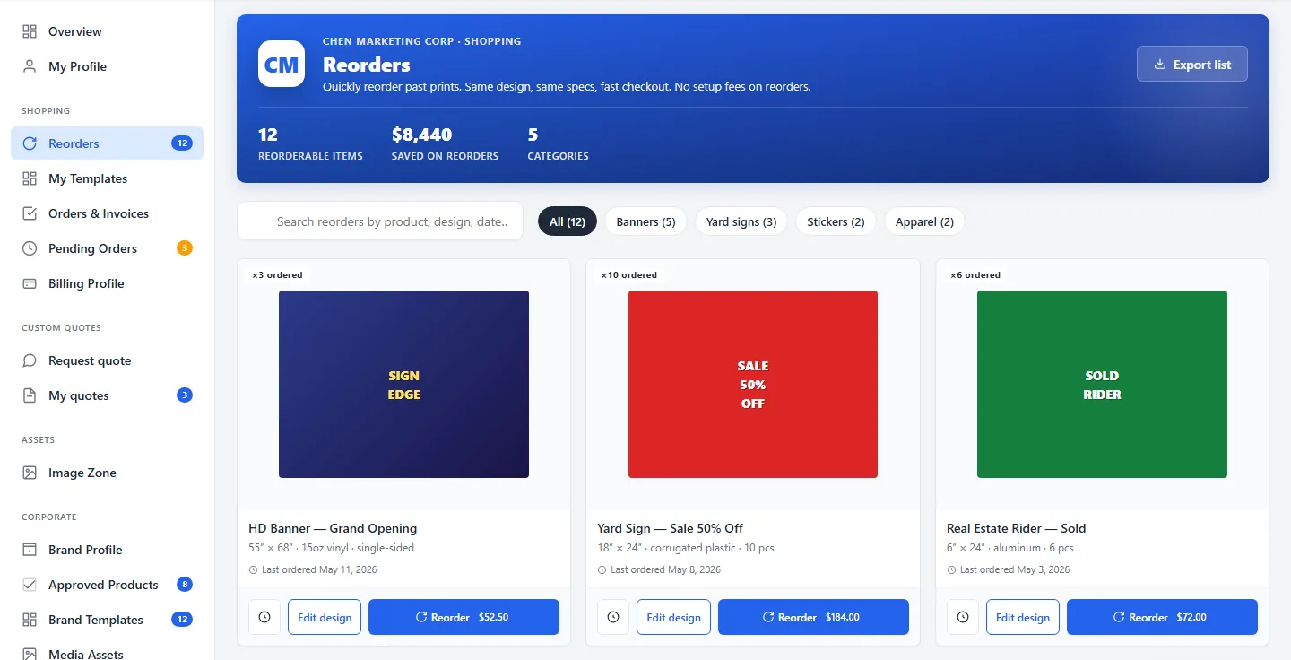 Re-order: repeat print jobs in one click