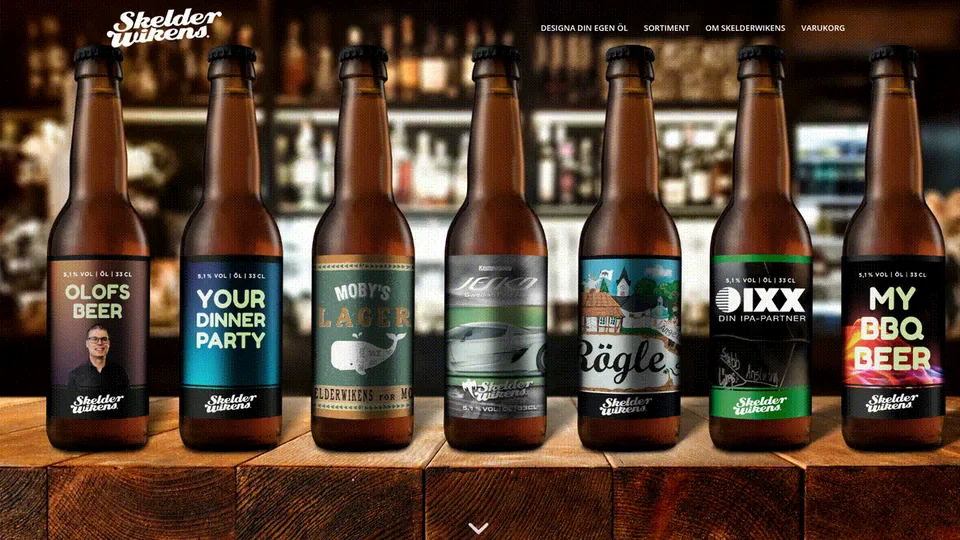 Client storefront with personalised bottle labels on a row of craft beer bottles