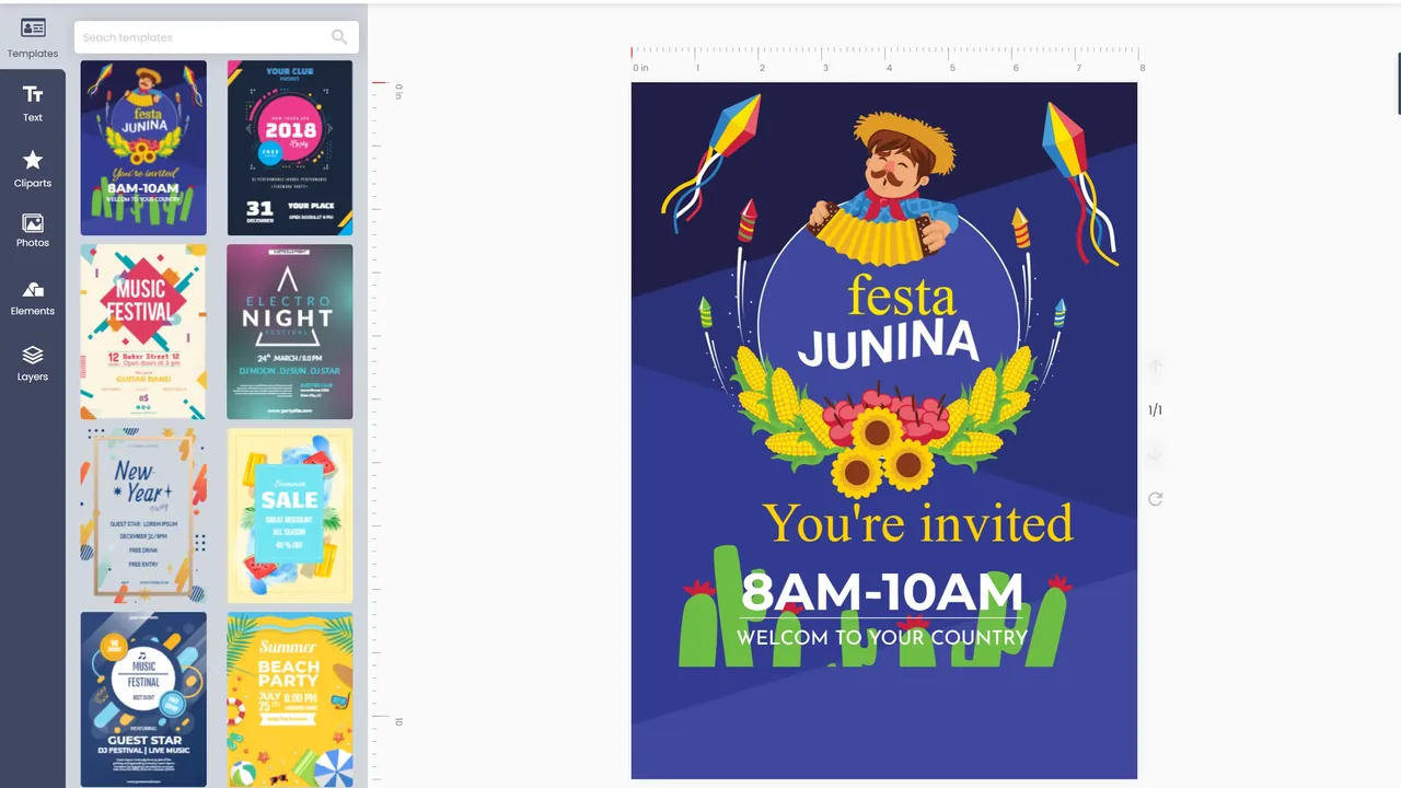 The Cmsmart product designer with a poster template open in the editor
