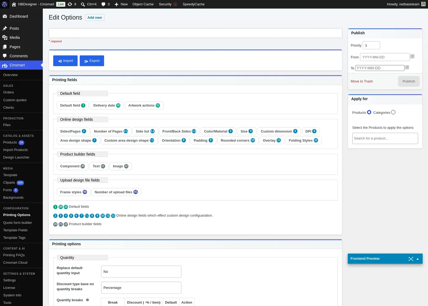 Builder fields in wp-admin