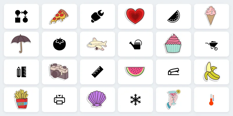 Line icons and colour stickers from the Premium Media clipart library