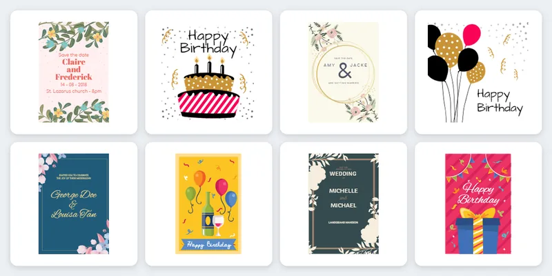 Wedding and birthday card templates from the Premium Templates library