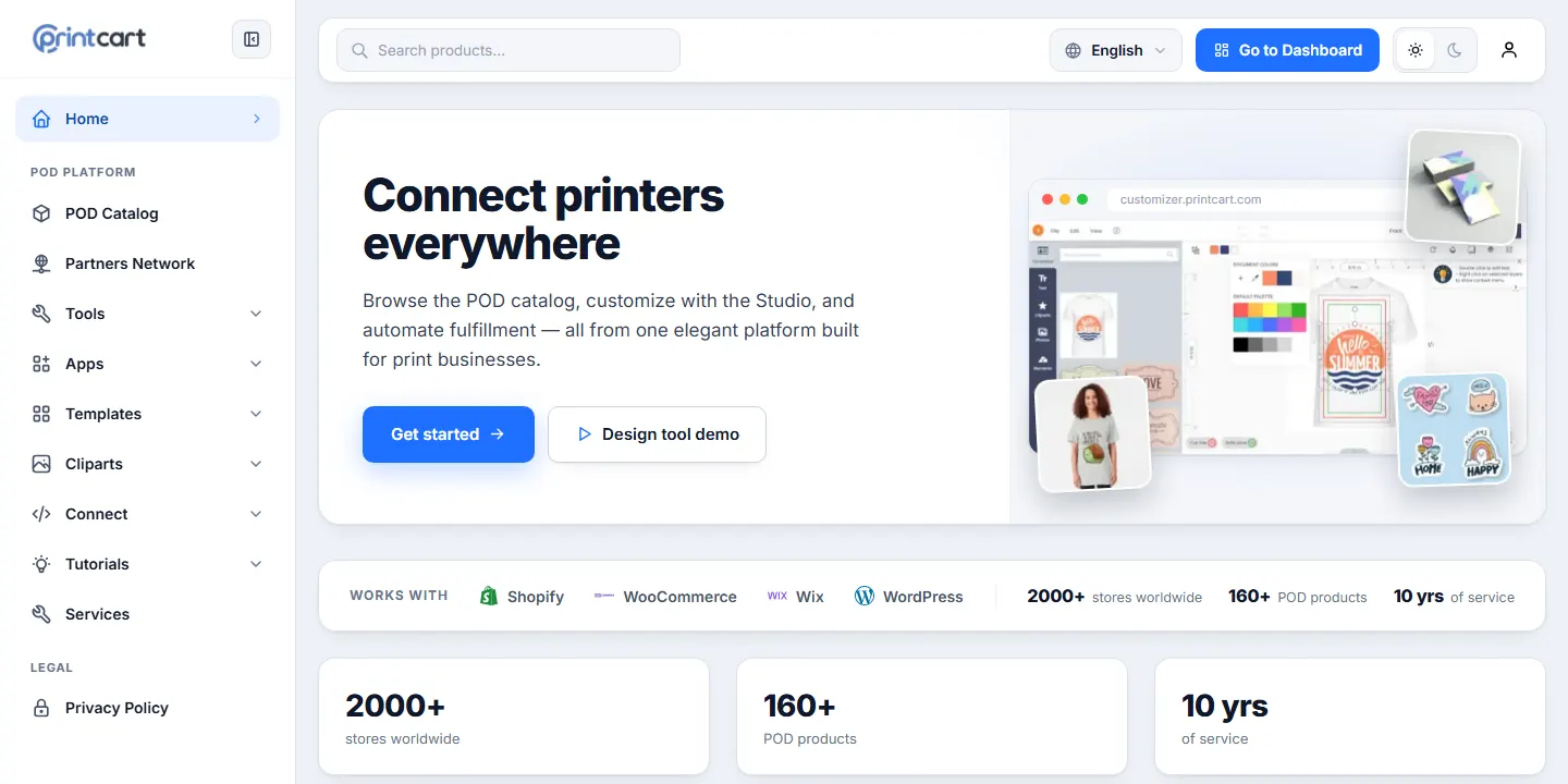 Printcart.com home page, a Next.js frontend built by the Netbase JSC team
