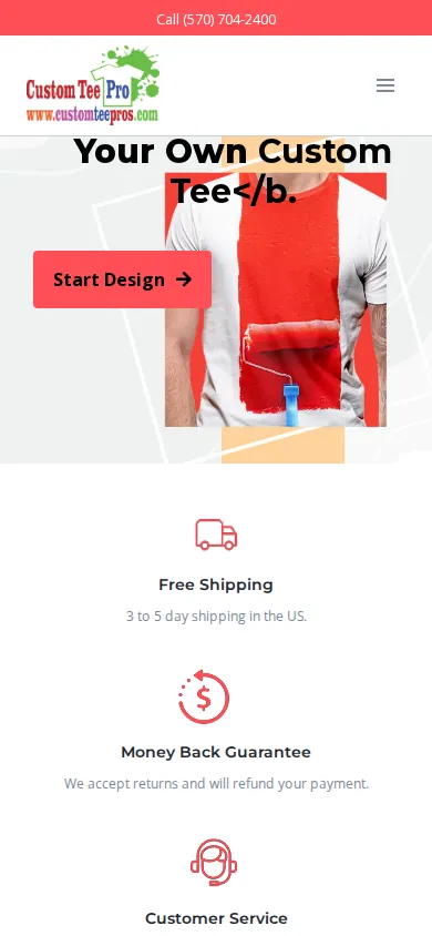 Home page of Business Transformation for Streamlined Custom Merchandise Ordering on a phone