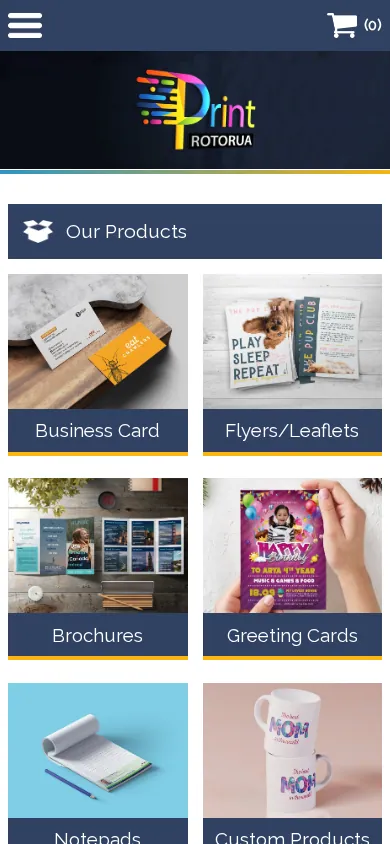 Home page of Business Transformation for Streamlined Online Printing and Design Services on a phone
