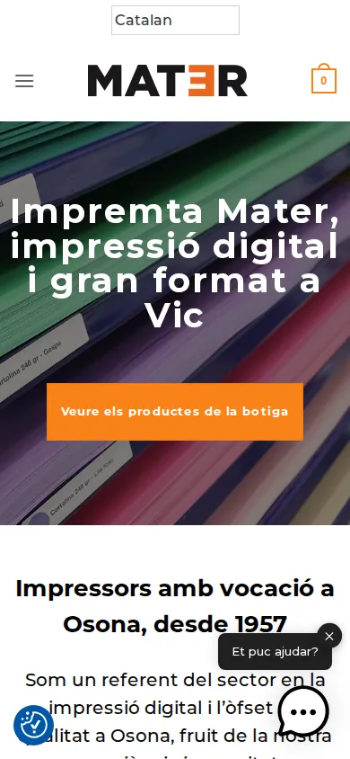 Home page of Business Transformation for Web-to-Print Customization and Ordering on a phone