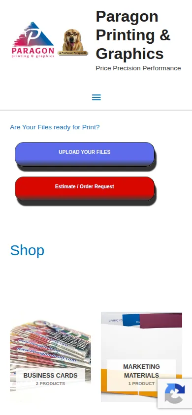 Home page of E-commerce Transformation for Streamlined Business Card Ordering on a phone