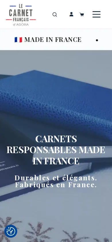 Home page of Enhanced E-Commerce Ordering Solution for Custom Notebooks and Stationery on a phone