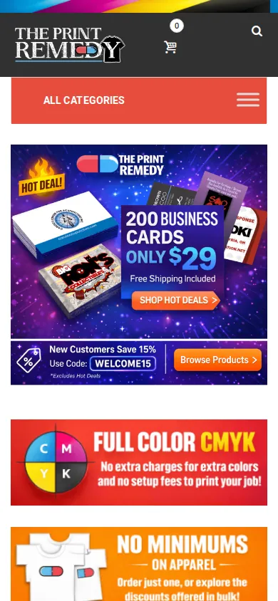 Home page of Enhanced Online Experience for Print Services Business on a phone