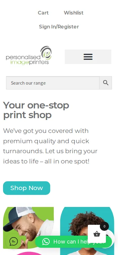 Home page of Enhanced Online Ordering for Custom Print Products and Personalization on a phone