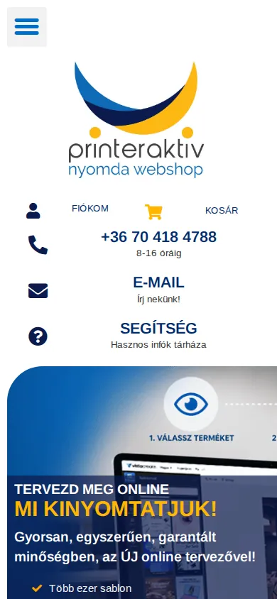 Home page of Enhanced Online Ordering for Customized Print Products on a phone